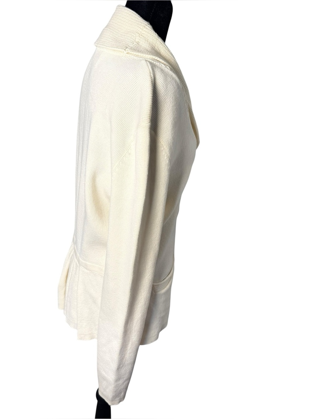 Chaps Classics Off-White Cotton Chunky Knit Button-Up Cardigan with Pleated Back - Picture 5 of 12